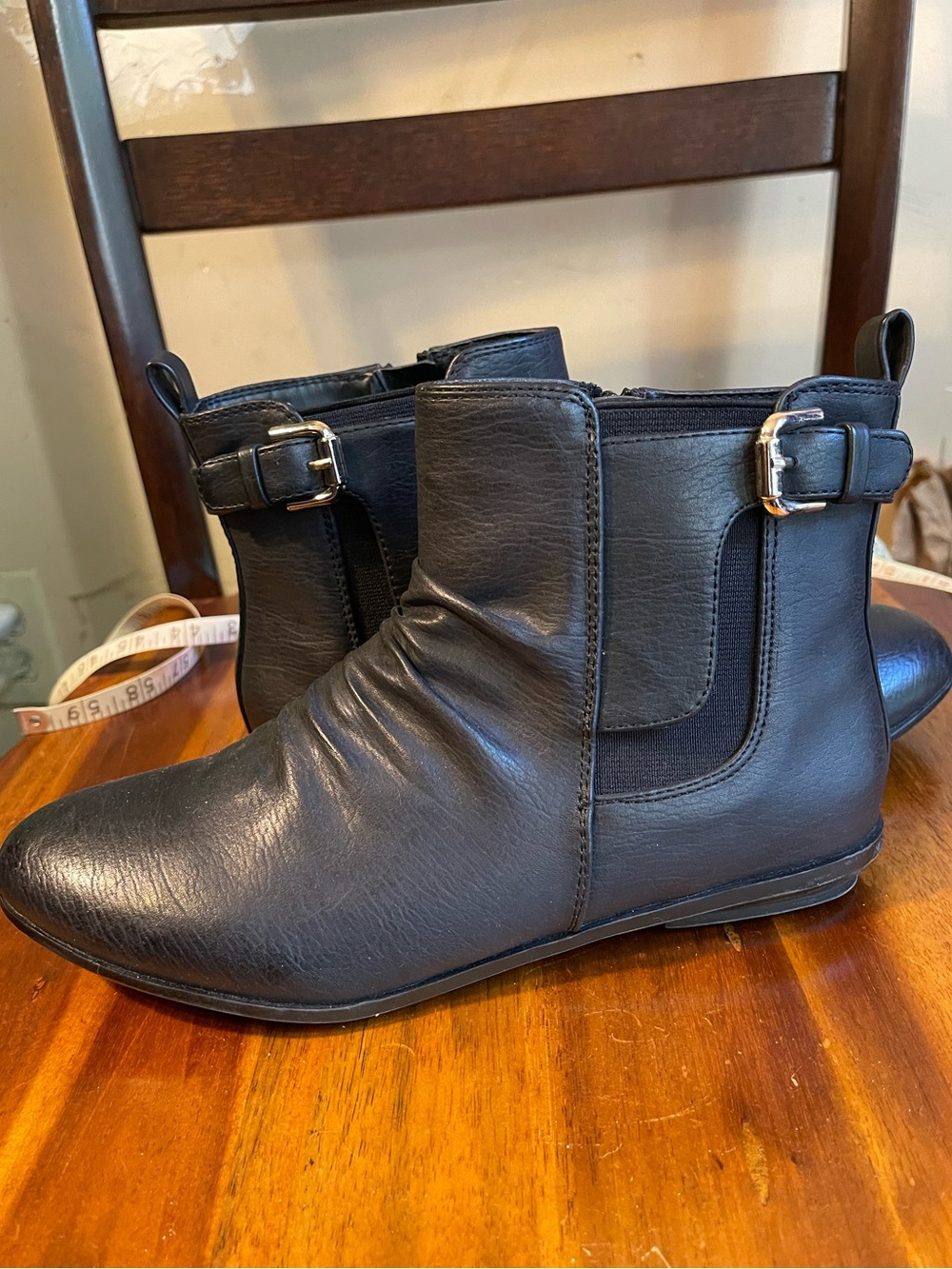 Call It Spring Black Fleece Lined Slouchy Ankle Booties Buckle 6.5